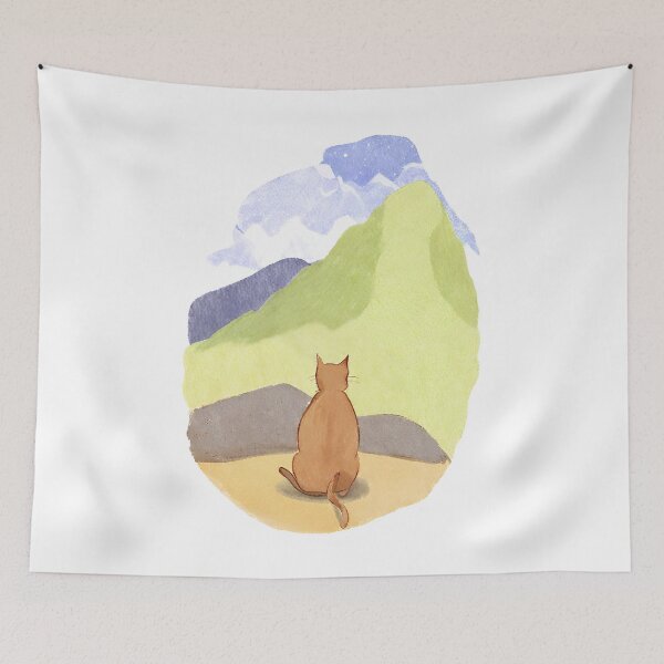 Item preview, A Watercolor-Style Painting of Relaxed Cats Gazing Mountain designed and sold by teacherpeiyuan.