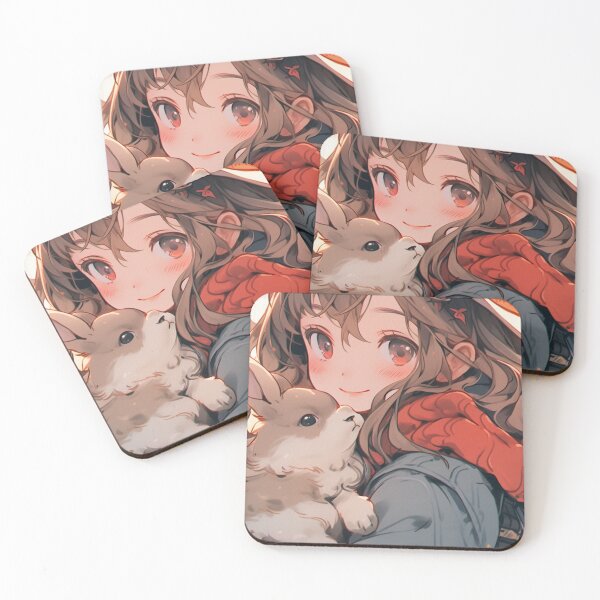 Item preview, Anime Girl and Rabbit designed and sold by LuckyCatStore.