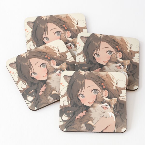 Item preview, Anime Girl and Cat designed and sold by LuckyCatStore.