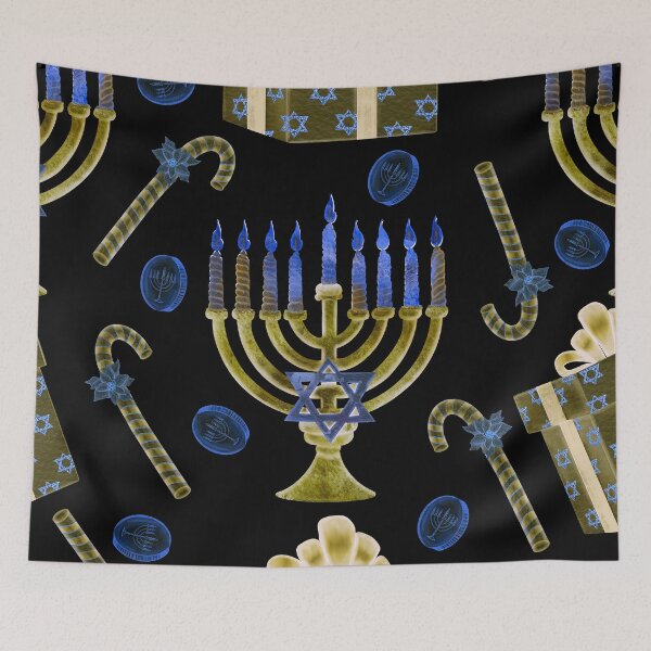 Item preview, Hanukkah Holiday With Menorahs, Gift Boxes, Coins Pattern designed and sold by DEC02.