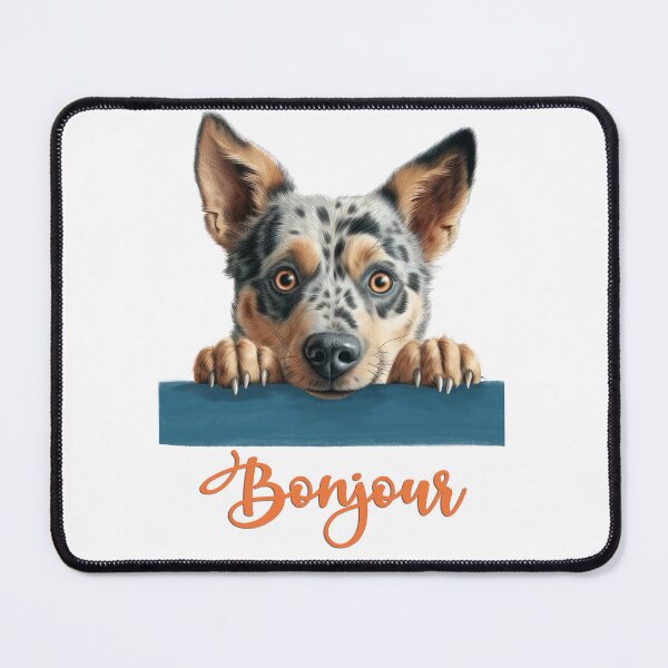 Item preview, Australian Cattle Dog, dog head drawing for teeshirt pocket, Hello in French. designed and sold by isaweb.