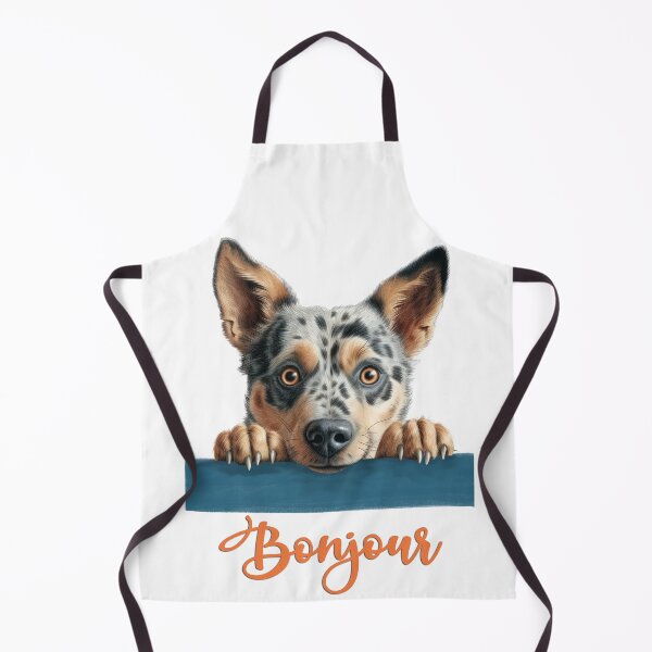 Item preview, Australian Cattle Dog, dog head drawing for teeshirt pocket, Hello in French. designed and sold by isaweb.