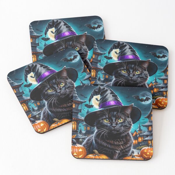 Item preview, Black Cat & The  Moon, bats and Pumpkin Scene Halloween designed and sold by DeJuin.