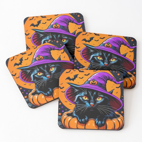 Item preview, Black Cat in Pumpkin. The Moon, bats Scene Halloween designed and sold by DeJuin.