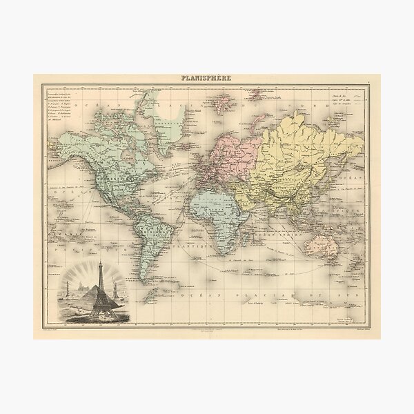 Item preview, Vintage Map of The World (1892) designed and sold by BravuraMedia.