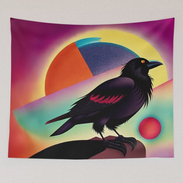 Item preview, Crow with full moon vibrant pop art raven bird designed and sold by Meena-tta.