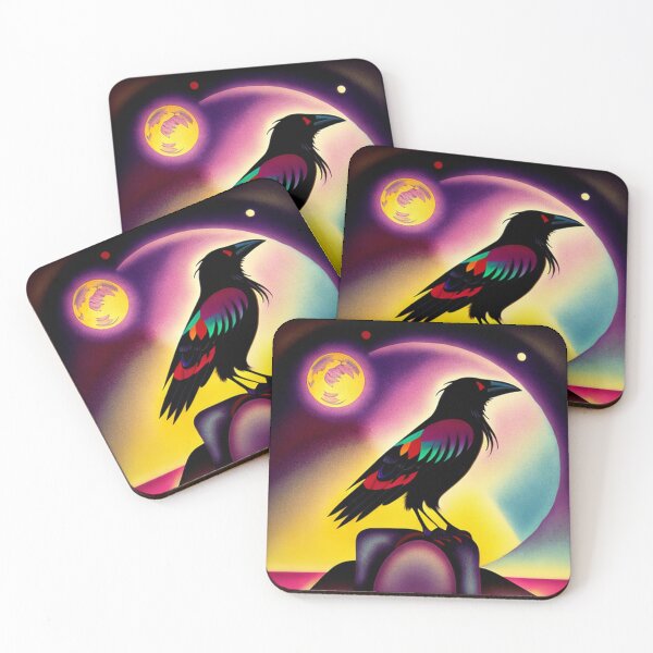 Item preview, black Crow with full moon light vibrant pop art raven bird designed and sold by Meena-tta.