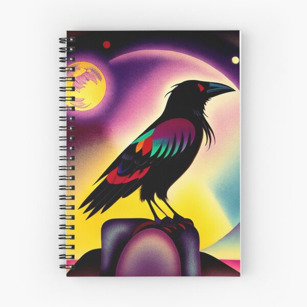 Item preview, black Crow with full moon light vibrant pop art raven bird designed and sold by Meena-tta.