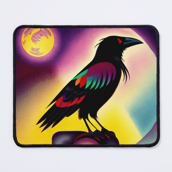 Item preview, black Crow with full moon light vibrant pop art raven bird designed and sold by Meena-tta.