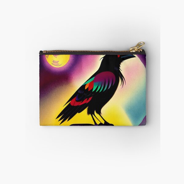 Item preview, black Crow with full moon light vibrant pop art raven bird designed and sold by Meena-tta.