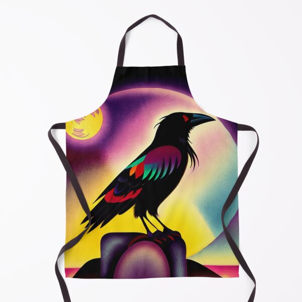 Item preview, black Crow with full moon light vibrant pop art raven bird designed and sold by Meena-tta.