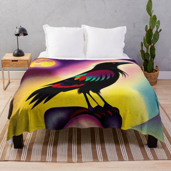 Item preview, black Crow with full moon light vibrant pop art raven bird designed and sold by Meena-tta.