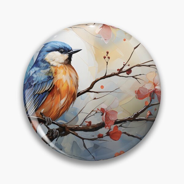 Item preview, Colorful bird on branch with flowers designed and sold by inkArtistryfine.