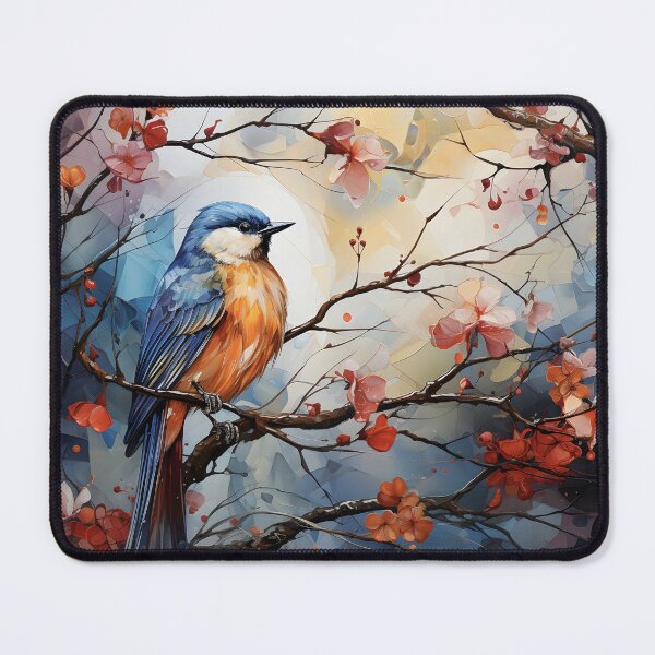 Item preview, Colorful bird on branch with flowers designed and sold by inkArtistryfine.