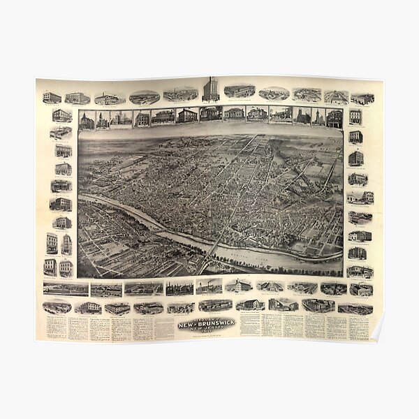 Vintage Pictorial Map of New Brunswick NJ (1910) Poster