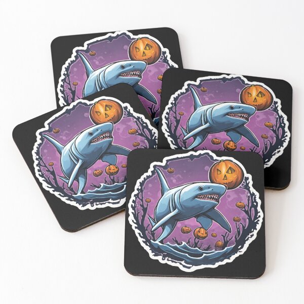 Item preview, Halloween terrifying shark, pumpkins in the background  designed and sold by in-leggings.