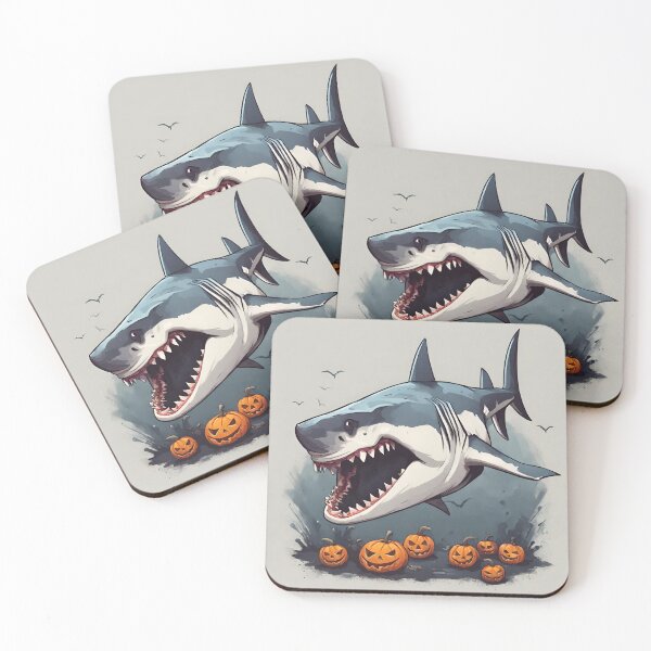 Item preview, Halloween terrifying shark with pumpkins designed and sold by in-leggings.