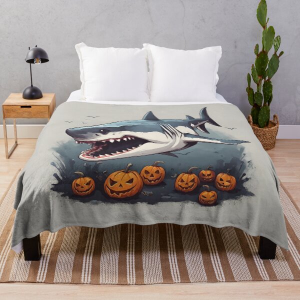 Item preview, Halloween terrifying shark with pumpkins designed and sold by in-leggings.