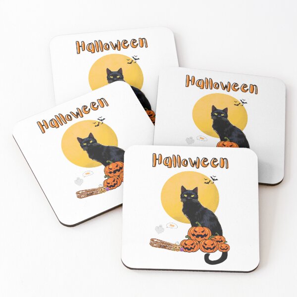 Item preview, Black Cat and The Moon, flying Bats, Coffin, Ghost, Pumpkin Scene Halloween T-Shirt designed and sold by DeJuin.