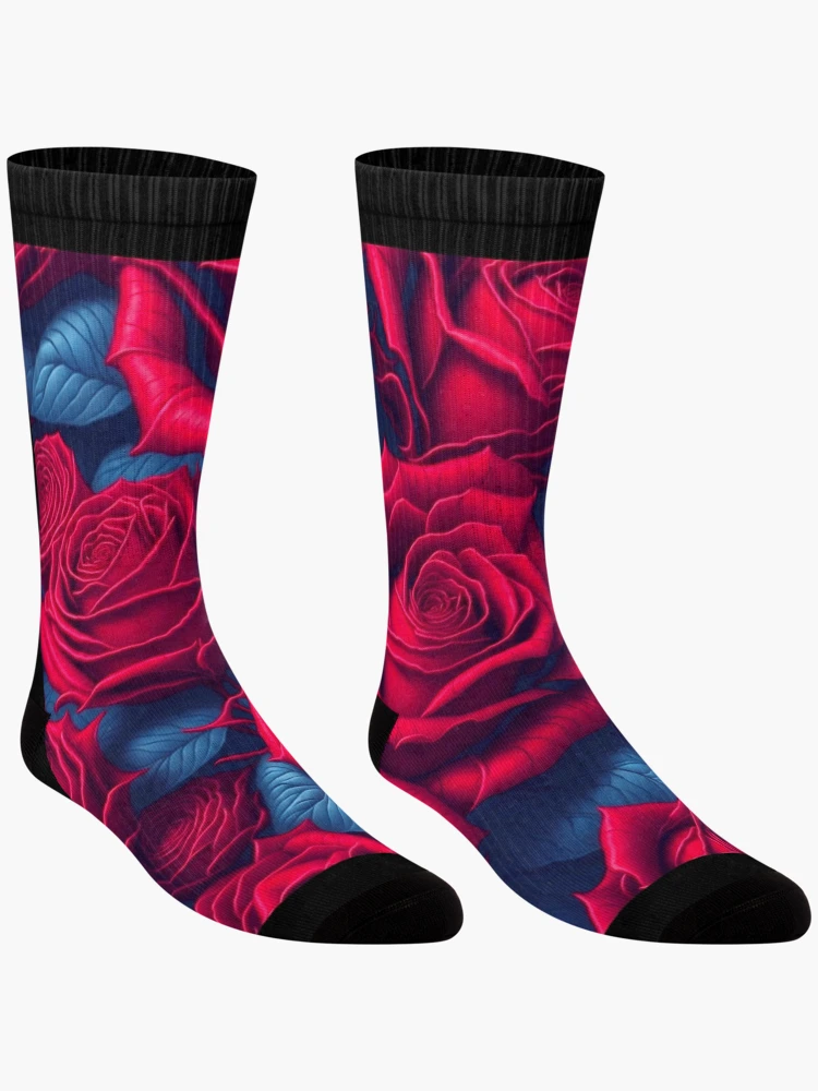 Thumbnail 3 of 5, Socks, Bright Red Roses Pattern designed and sold by FunArtDesigns00.