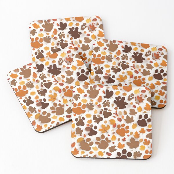 Item preview, Happy Thanksgiving with dog paw prints in fall leaves, 2025 Thanksgiving Day designed and sold by TreetopStudios.