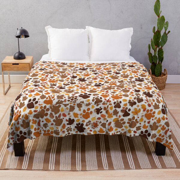 Item preview, Happy Thanksgiving with dog paw prints in fall leaves, 2025 Thanksgiving Day designed and sold by TreetopStudios.