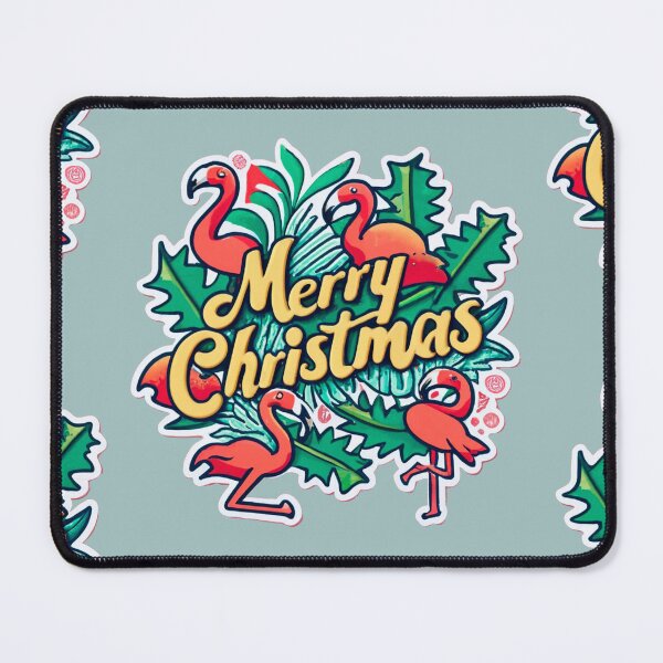 Item preview, flamingo christmas: Cute flamingo surronuded by tropical leaves designed and sold by The  Knick Knack Nook.