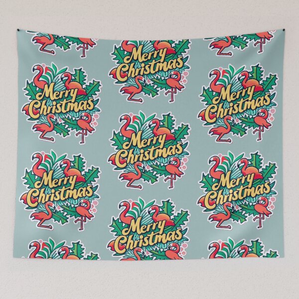 Item preview, flamingo christmas: Cute flamingo surronuded by tropical leaves designed and sold by The  Knick Knack Nook.