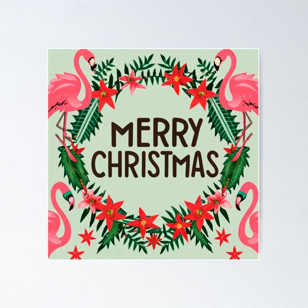 Item preview, for flamingo christmas lover: Flamingo surrounded by tropical leaves pattern designed and sold by The  Knick Knack Nook.