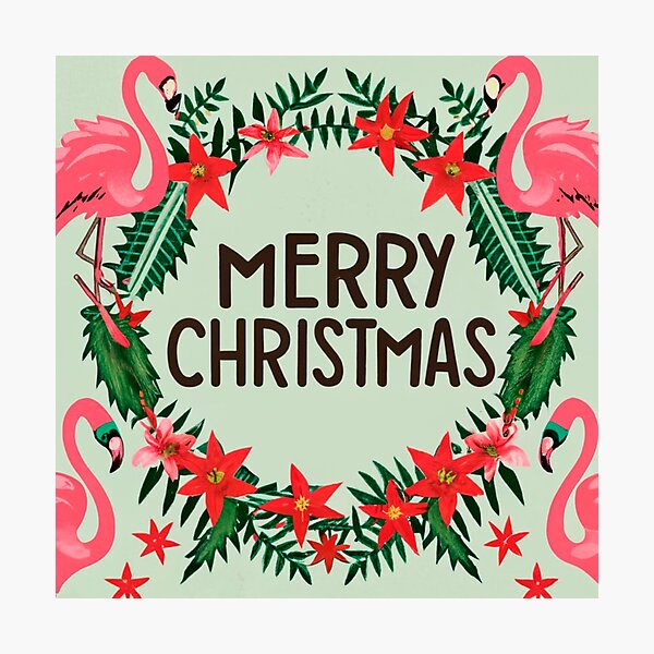 Item preview, for flamingo christmas lover: Flamingo surrounded by tropical leaves pattern designed and sold by The  Knick Knack Nook.