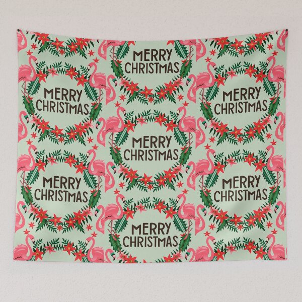 Item preview, for flamingo christmas lover: Flamingo surrounded by tropical leaves pattern designed and sold by The  Knick Knack Nook.