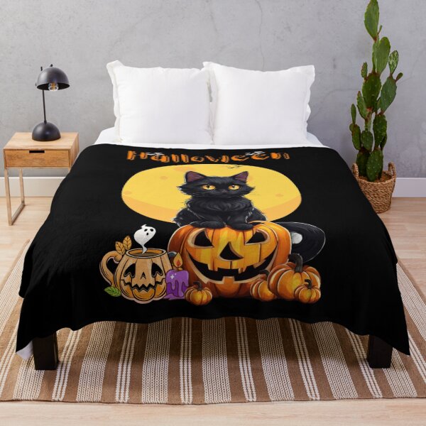 Item preview, Black Cat and The Moon, flying Bats, Coffin, Ghost candel, Pumpkin Scene Halloween T-Shirt designed and sold by DeJuin.