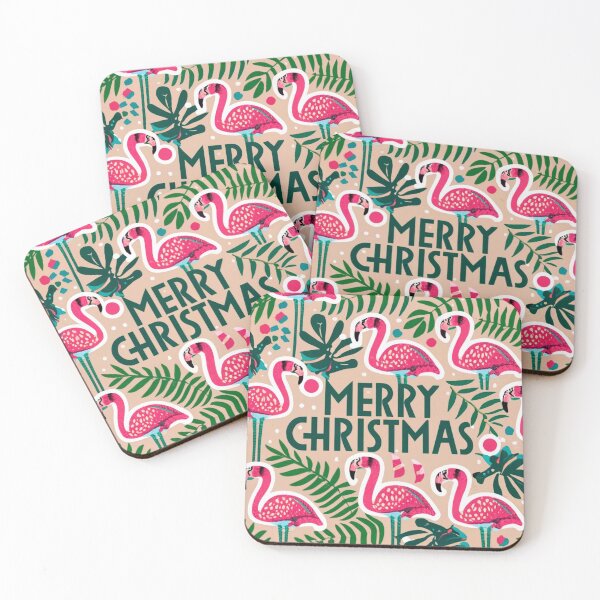 Item preview, Cute pink flamingo wearing a christmas' hat and surrounded by christmas things designed and sold by The  Knick Knack Nook.