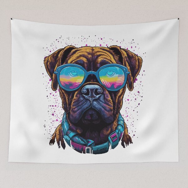 Item preview, illustration of a Boxer dog wearing colored glasses designed and sold by ruvida.
