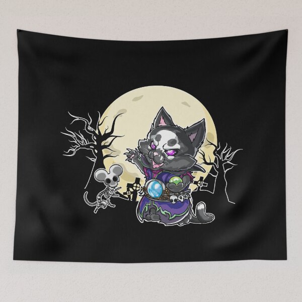 Item preview, Halloween Full Moon Scary Nekomancer with mouse skeleton - Necromancer Cat designed and sold by TheMWorld.