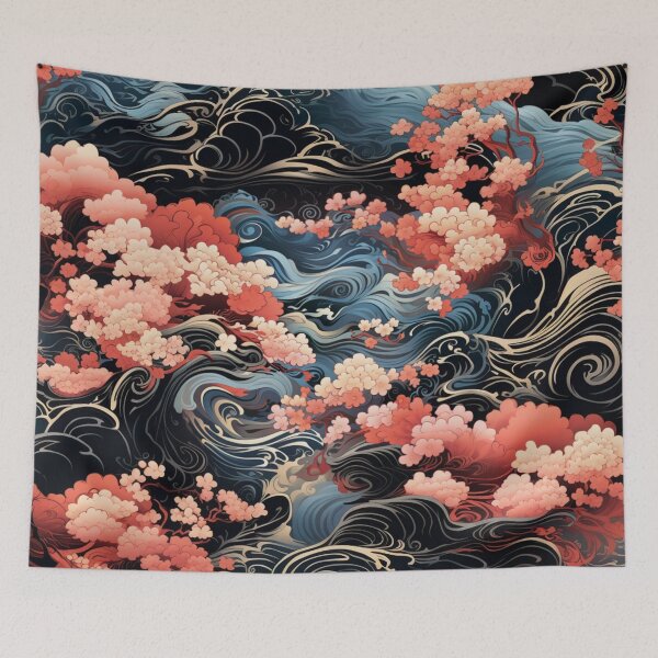 Item preview, Kimono style pattern: waves and sakura designed and sold by Onigokko.