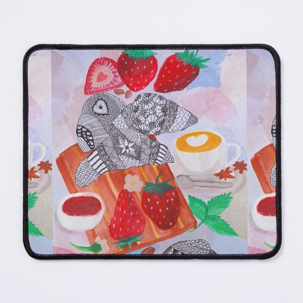 Item preview, Coffee, croissants and strawberries designed and sold by Kiruthikaarts.