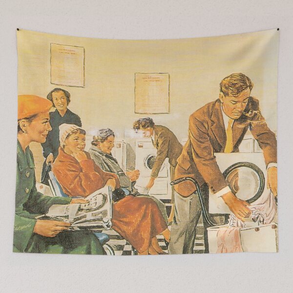 Item preview, Retro Man Doing Laundry In a Laundromat designed and sold by Vilius Ramaneckas.