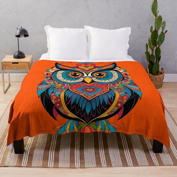 Item preview, Owl Folk Art Orange Background designed and sold by Retro Salt.
