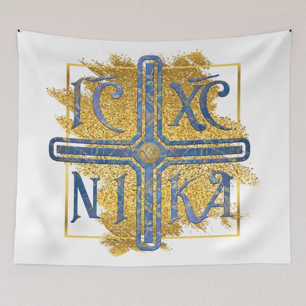 Aperçu de l'œuvre IC XC NIKA - Cross Blue Gold, Argent créée et vendue par AdleruCo.
