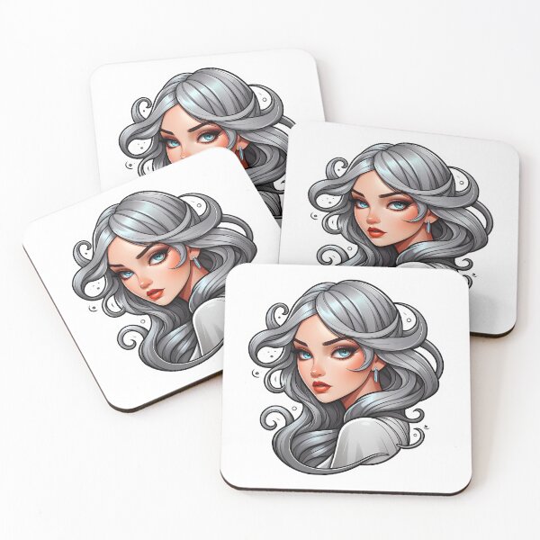 Item preview, Silver Haired Woman with Blue Earring Cartoon designed and sold by PixelFixArt.