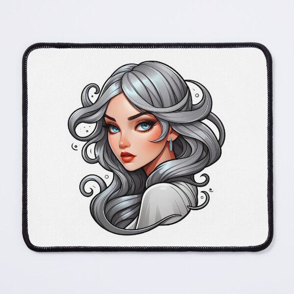 Item preview, Silver Haired Woman with Blue Earring Cartoon designed and sold by PixelFixArt.