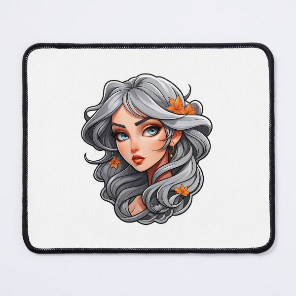 Item preview, Grey Haired Women with Orange Leaves Cartoon designed and sold by PixelFixArt.