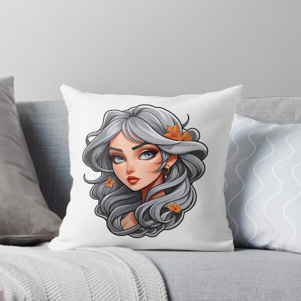 Item preview, Grey Haired Women with Orange Leaves Cartoon designed and sold by PixelFixArt.