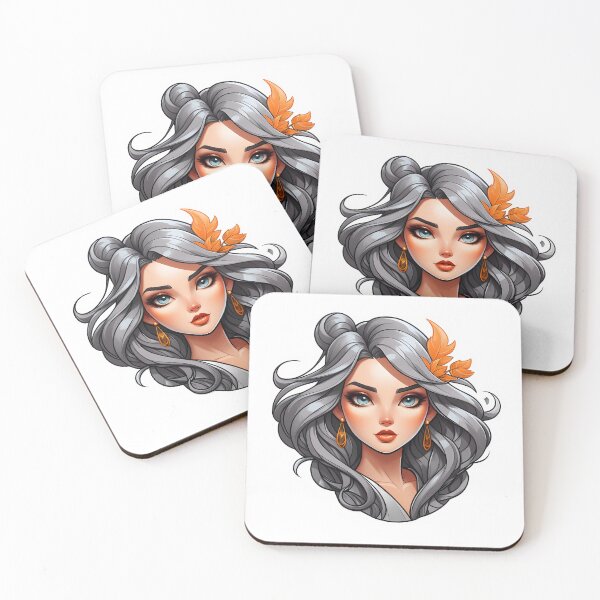 Item preview, Grey Haired Women with Orange Earrings Cartoon designed and sold by PixelFixArt.