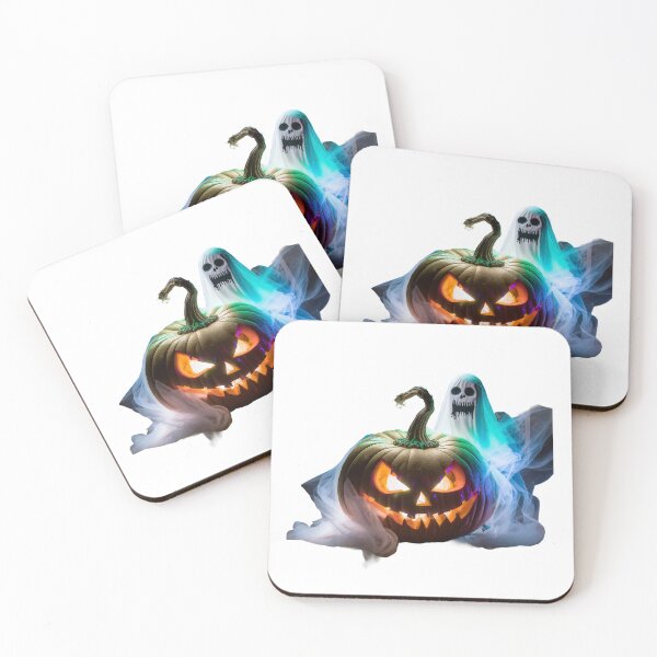 Item preview, A scary ghost with a big fangs is hiding behind the Halloween pumpkin designed and sold by CoolVisionStd.