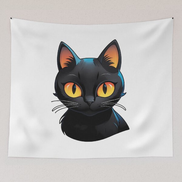 Item preview, Black Cat Illustration with Orange Eyes designed and sold by PixelFixArt.