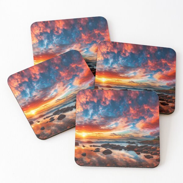 Item preview, Sunset on the calming and reflective beach designed and sold by castortuko.