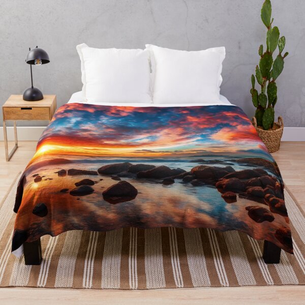 Item preview, Sunset on the calming and reflective beach designed and sold by castortuko.