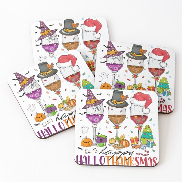 Item preview, Happy Hallothanksmas Wine Glasses designed and sold by Demetria Williams.